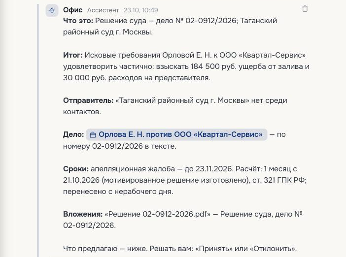 Разбор письма в ветке: что это, итог решения, дело, сроки, вложения